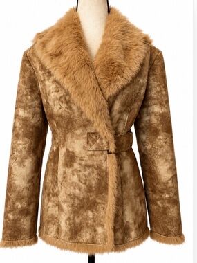 Nicefuler Faux Shearling Penny Lane Coat Distressed Faux Fur Grunge Jacket L